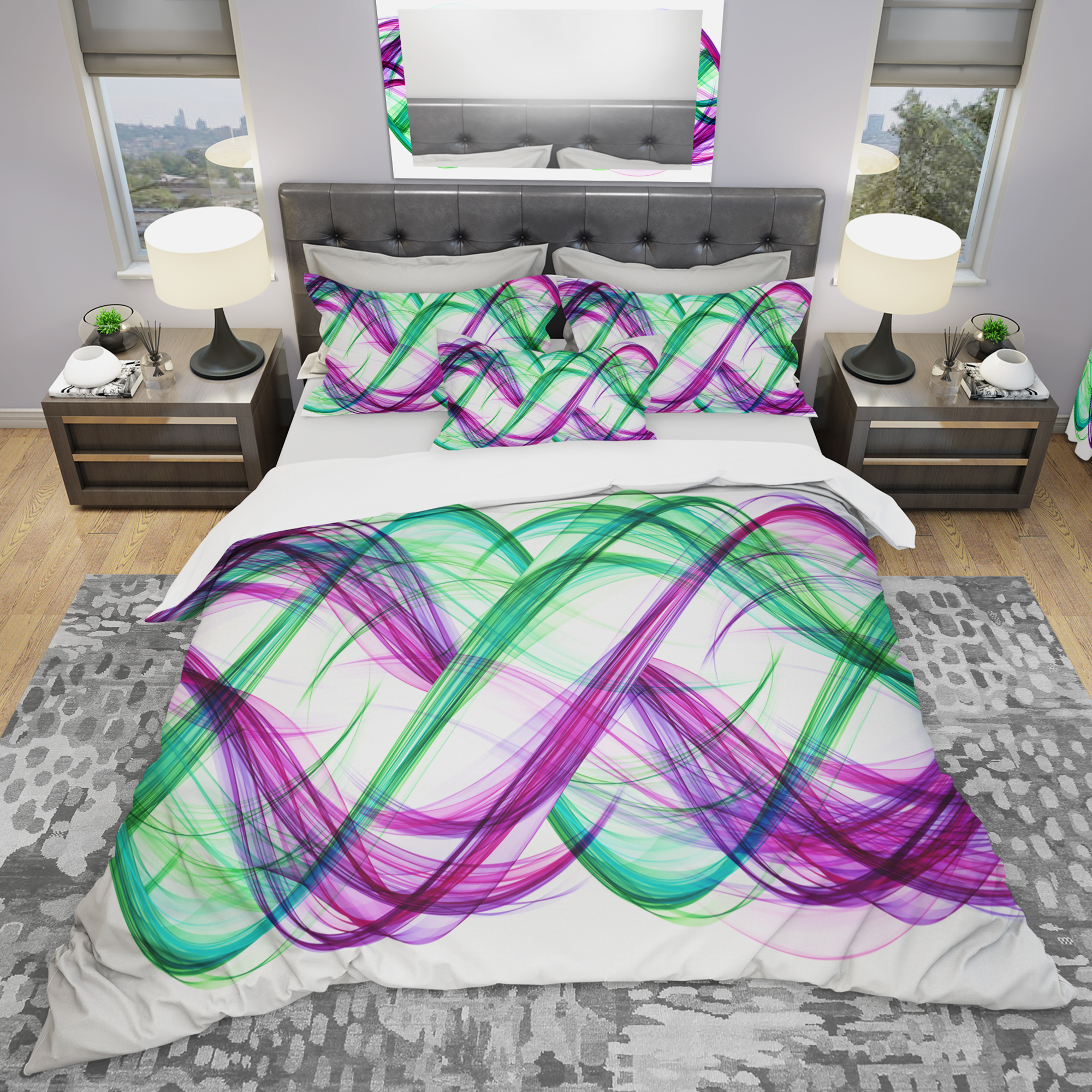 Designart 'Green and Purple Tango' Modern & Contemporary Duvet Cover Set