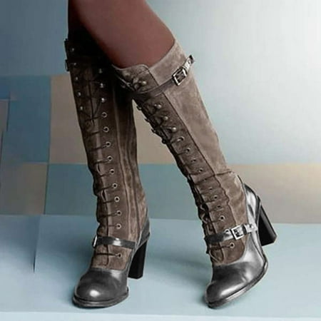 

TALKVE Boots For Women Fashion Casual Warm Long Boots High Boots Thick High Heels Zipper Shoes