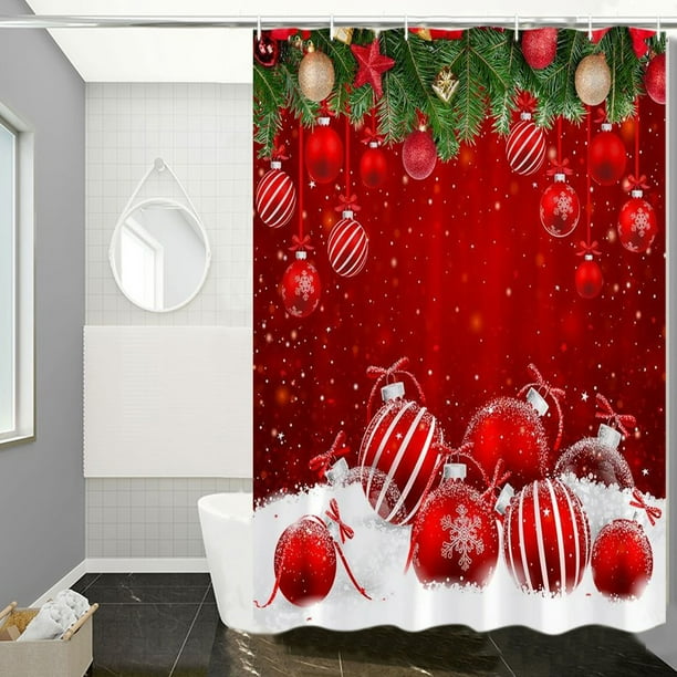 Cortina de ducha navideña roja, cortina divisoria para dormitorio, cortina de ducha navideña, decoración navideña, regalos navideños