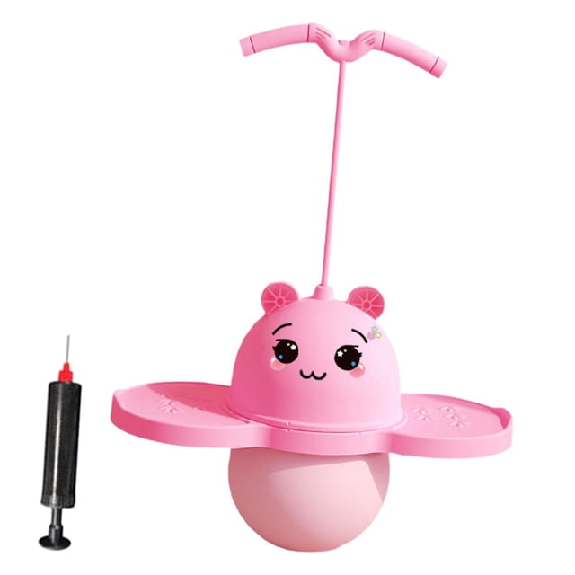 Pogo Ball con mango Pogo Jump con bomba de bola, tabla de equilibrio, ejercicio de agarre fuerte, palo Pogo, pelota que rebota para niños y niñas Rosa