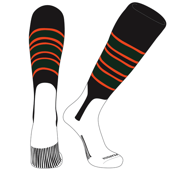 PEAR SOX OTC Baseball Softball Stirrup Socks (C, 7in) Black, Orange, Forest Green (S)