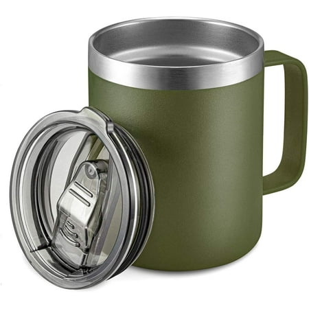

12oz Stainless Steel Insulated Coffee Mug with Handle Double Wall Vacuum Travel Mug Tumbler Cup with Sliding Lid Army Green