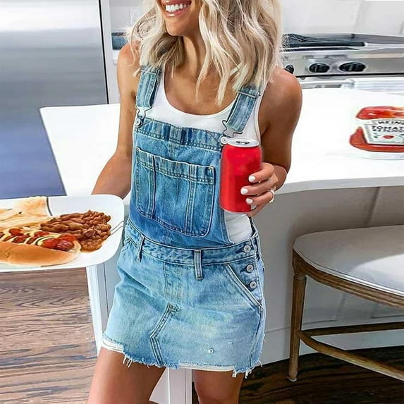 Honeeladyy Women Denim Jeans Suspender Skirt Pinafore Slim Mini Short Dress Kaftan summer dresses for women plus size
