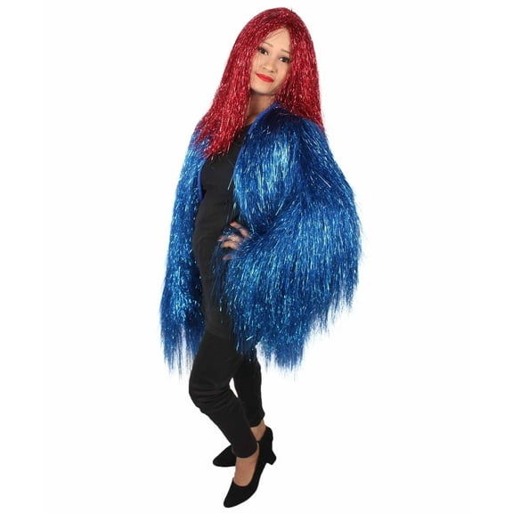 HPO Unisex Festival Carnival Thin Tinsel Jacket with Loose Fit | Extra Dense Tinsel | Multiple Size and Blue Color Option