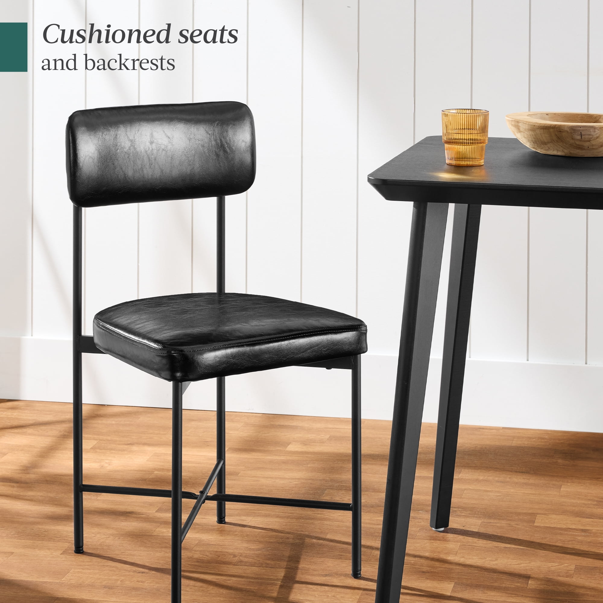 Best Choice Products Faux Leather Dining Chair Set of 2, Standard Height w/ Metal Frame - Midnight Black
