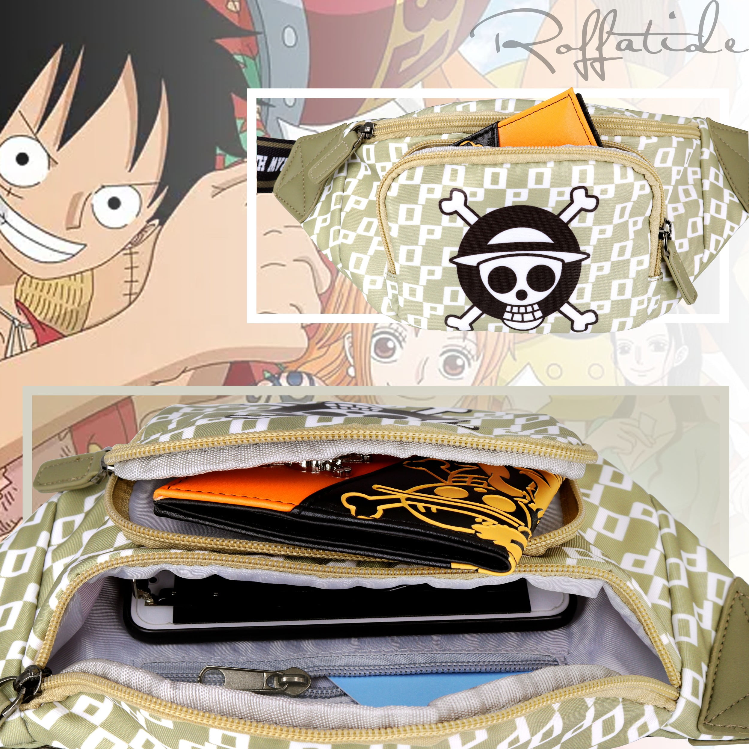 Roffatide Anime One Piece Straw Hat Crew Unisex Waist Bag, Chest