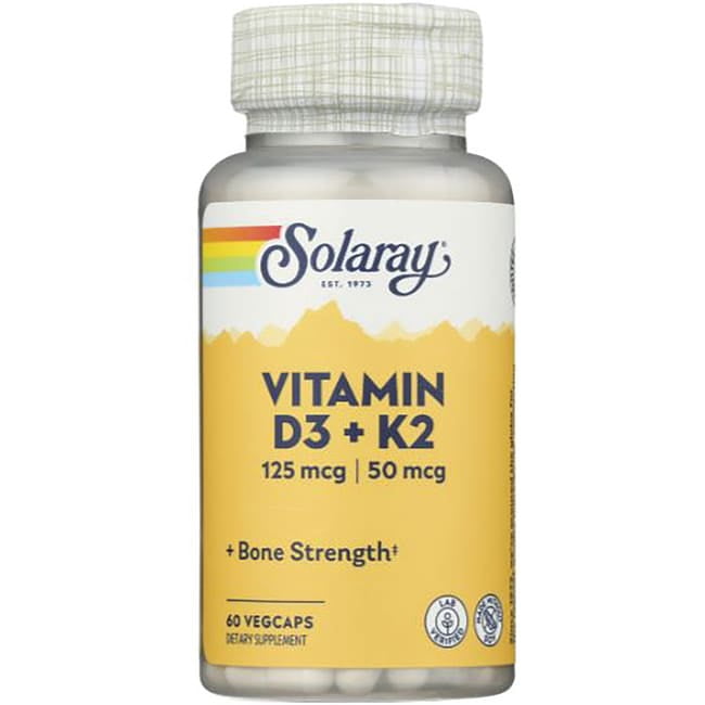 Solaray Vitamin D3 + K2 D & K Vitamins for Calcium Absorption and
