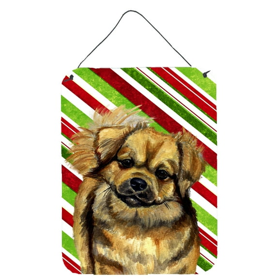 Tibetan Spaniel Candy Cane Holiday Christmas Wall or Door Hanging Prints