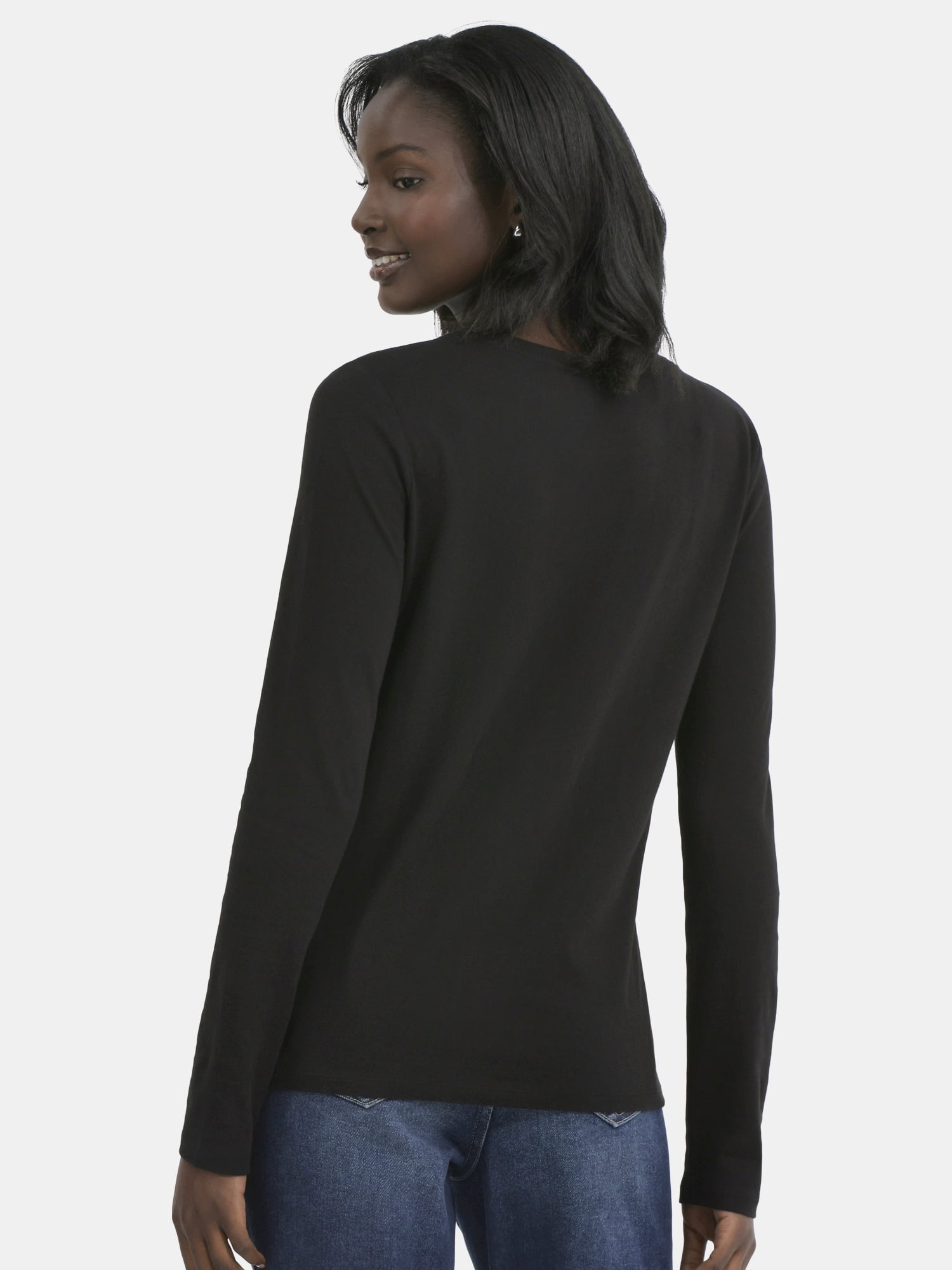 Time and Tru Women's Cotton Crewneck Tee with Long Sleeves, 2-Pack, Sizes XS-XXXL