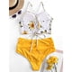 thumbnail image 3 of Traje de baño tankini de cintura alta fruncido con cordones y estampado de hojas para mujer, 3 of 5