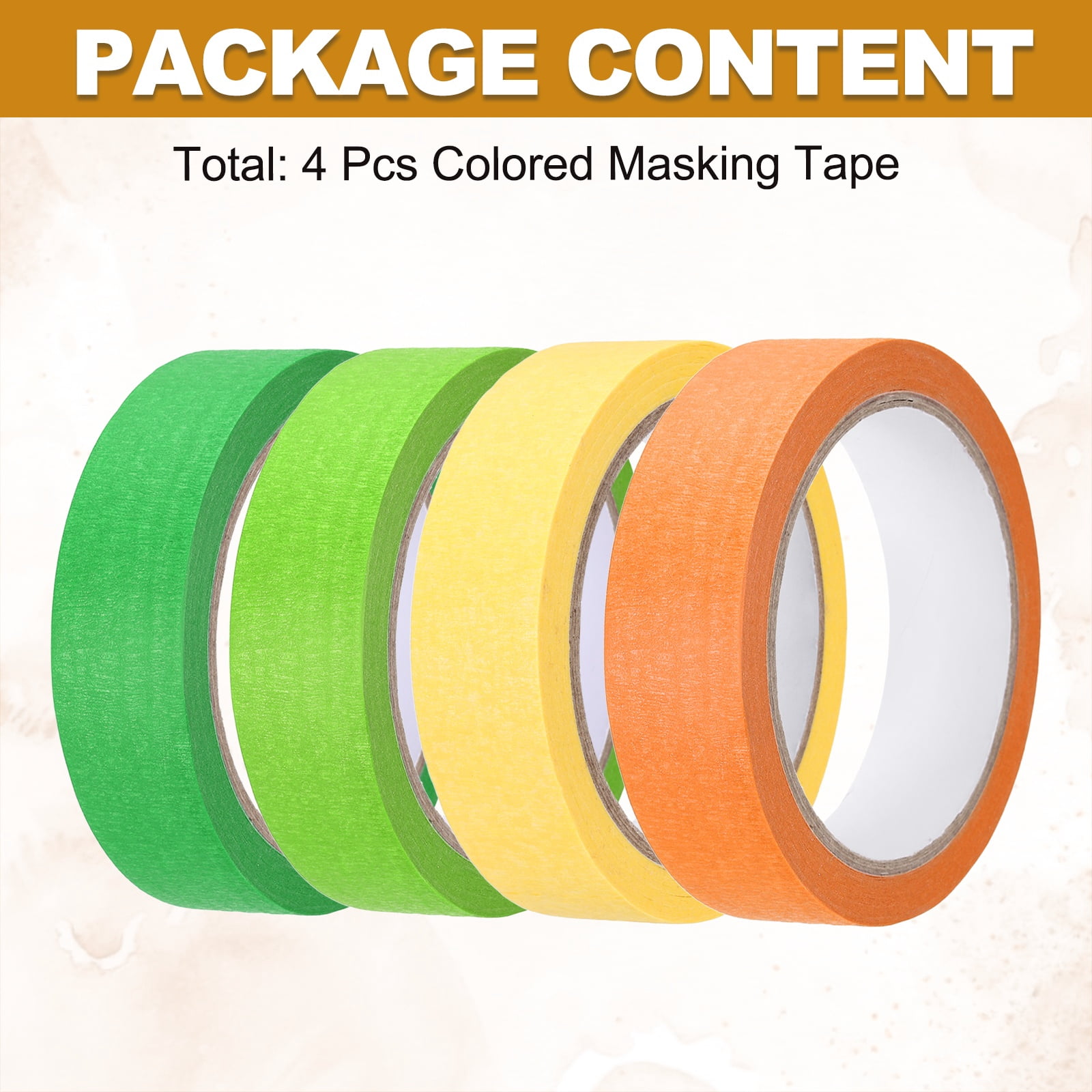 4pcs 1" x 22 Yard Colored Masking Tape, Yellow Orange Green