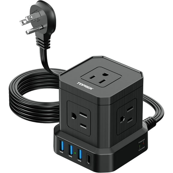 Power Strip with USB, USB C (3.0A) Power Strip with 5 Outlets, 1 USB-C & 3 USB-A, 5 FT Flat Extension Cord with Ultra Thin Flat Plug, Surge Protector Compact for Home Office, Dorm, Hotel Travel
