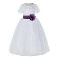 thumbnail image 2 of Ekidsbridal Girl Pageant Flower Girl Dress - White Lace Short Sleeve with Bow Sash LG2T-A (Size: 2-12), 2 of 3