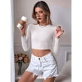 thumbnail image 5 of Women'S Backless Long Sleeve Ribbed Knit Crop Top Slim Fit Crew Neck Twist Back Cut Out Fitted Shirt White S, 5 of 8