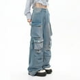 thumbnail image 2 of JIKNTTR Women's Linen Pants Women's Baggy Jeans Cargo Jeans Casual High Waist Baggy Denim Cargo Pants With Pockets Streetwear Leisure Beach Yoga Pant, 2 of 9