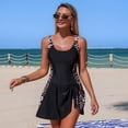 thumbnail image 4 of One Piece Swimsuit Women Tummy Control Modest Bathing Suits Color Block Scoop Neck Skirt Swim Dress Swimwear Leopard Print M, 4 of 7