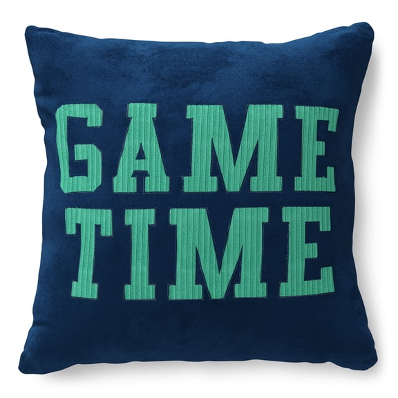 Mainstays Kids Game Time Throw Pillow, Blue, 16 in x 16 in