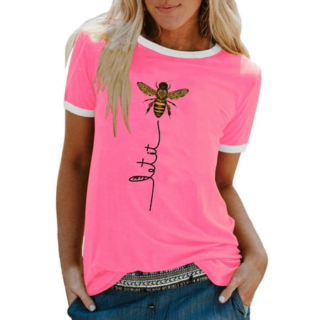 

KmaiSchai Womens T-Shirt Women Summer Casual O Neck Fun Bee Print Short Sleeve Contrasting Colors T Shirt Top Women Long Sleeve Sleep Shirt Womens Tops