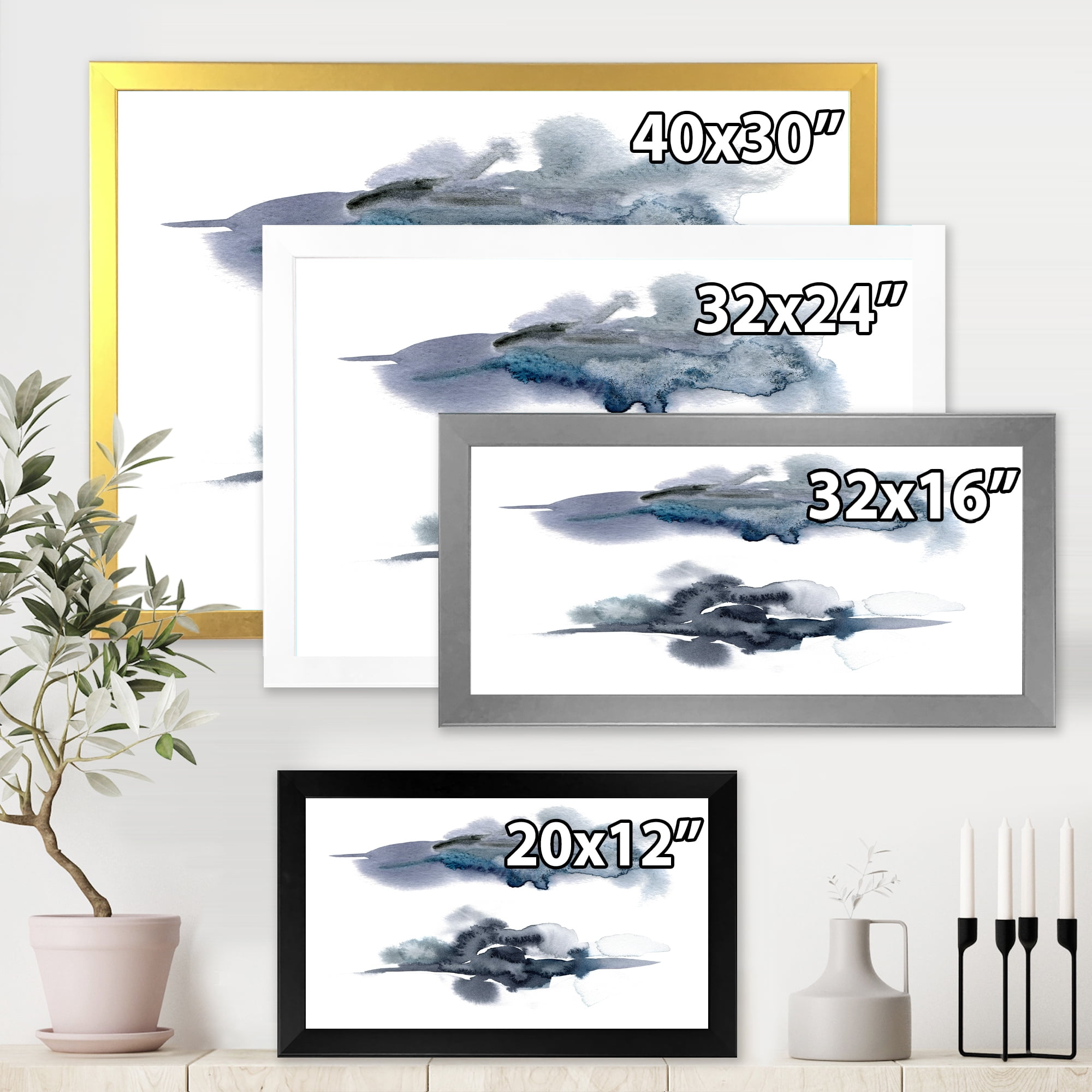 Designart 'Abstract Of Clouds Dark Blue Colored I' Modern Framed Art Print