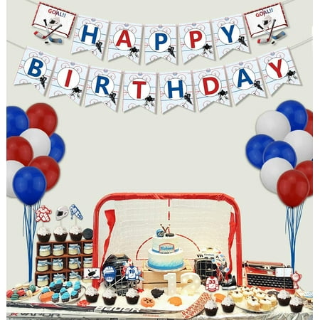 Hockey Birthday Party Supplies, Ice Hockey Themed Happy Birthday Banner