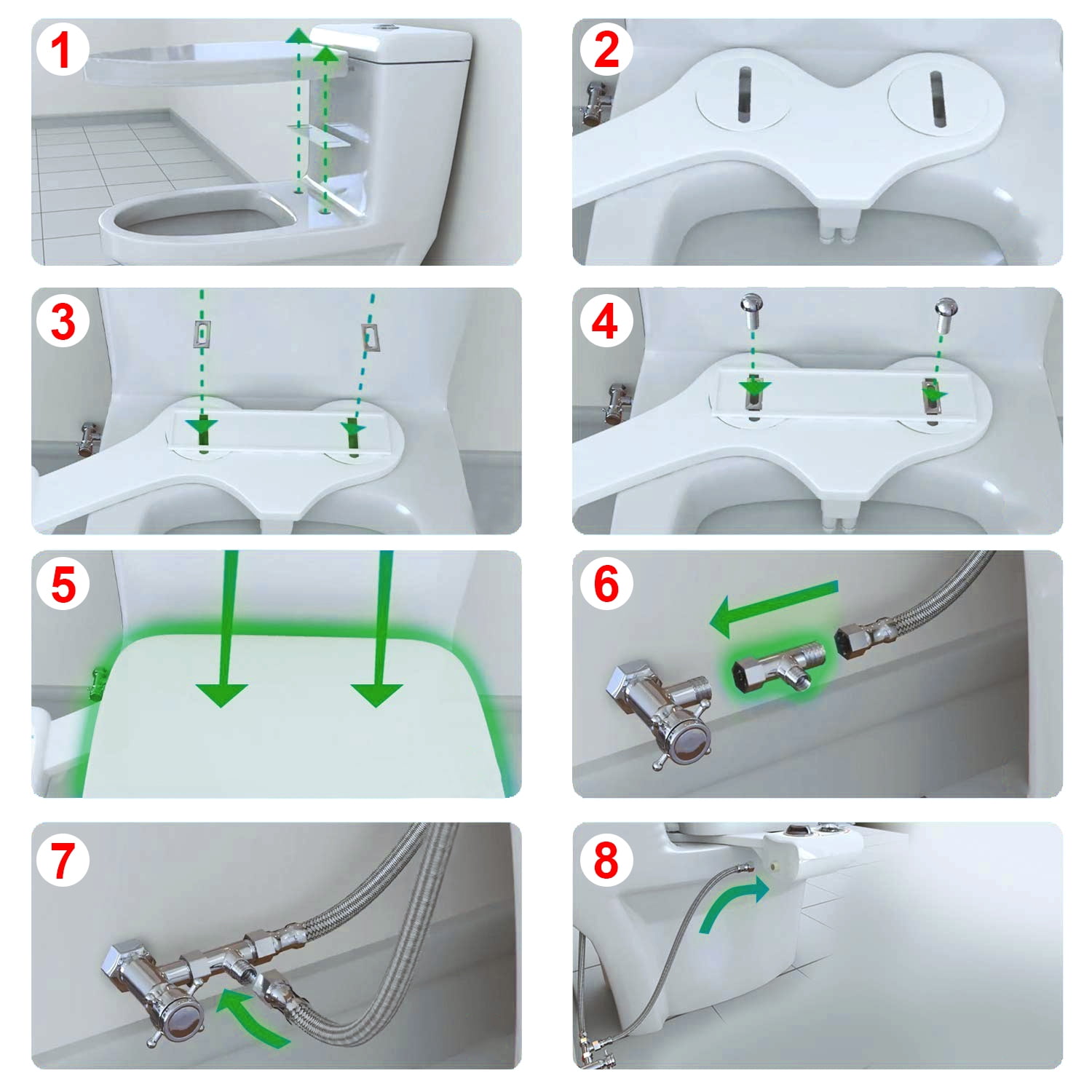 Cold Water Spray Bathroom Bidet TeqHome Self Cleaning Dual Nozzle Non-Electric Mechanical Toilet Restroom Seat Cover Attachment