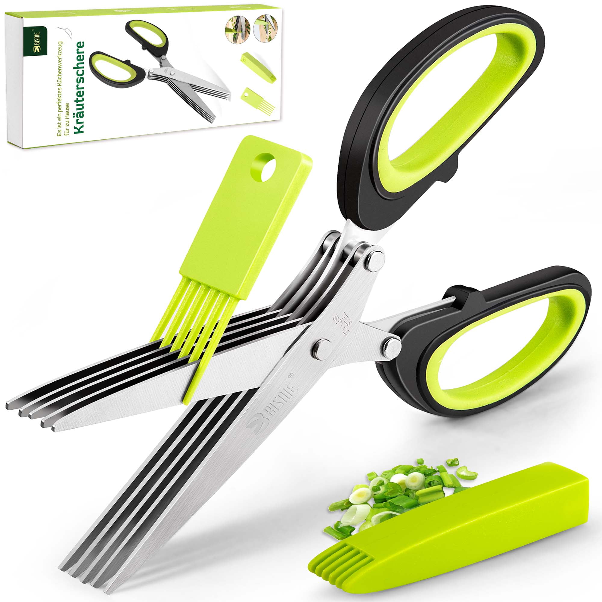 BISNIE Herb Scissors Set,Multipurpose Stainless Steel 5 Blade Kitchen