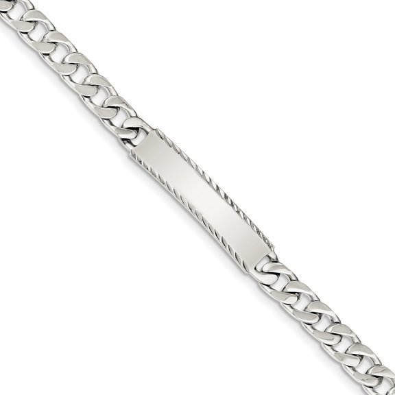 White Sterling Silver bracelet ID Curb Diamond-cut 7 in 6 mm