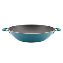 Rachael Ray Cook Create 14 inch Aluminum Nonstick Wok with Side Handles, Agave Blue