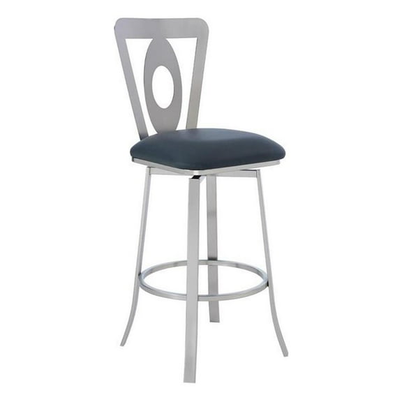 Armen Living Mollymauk 30"H Faux Leather Bar Stool in Gray/Stainless Steel