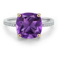 thumbnail image 3 of Gem Stone King 925 Silver and 10K Yellow Gold Purple Amethyst and White Lab Grown Diamond Engagement Ring for Women | 3.08 Cttw | Cushion 10MM | Gemstone February Birthstone | Size 6, 3 of 6