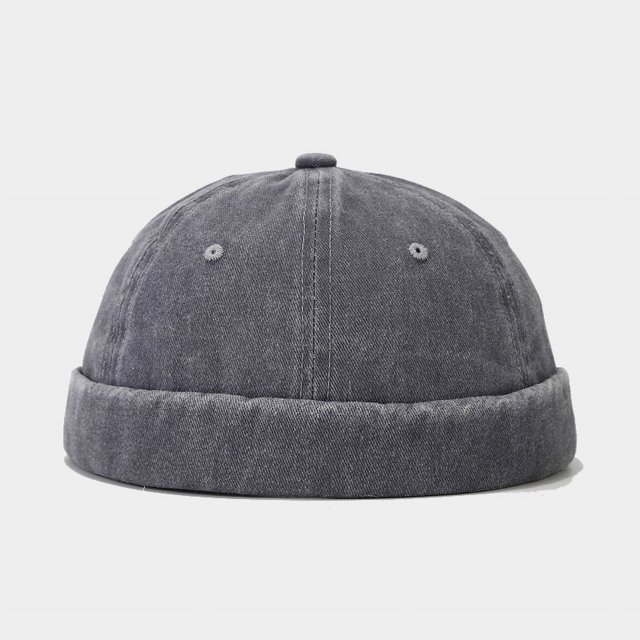Bonnet Docker Lavé en Gros Sans Visière Couleur Unie Style Rétro Vintage Rue Printemps Automne Extérieur Gris Taille Unique
