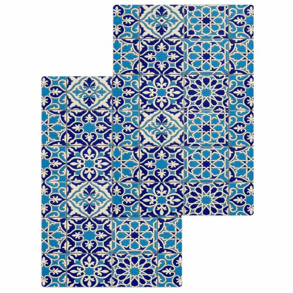 Vintage Morocco Kitchen Dish Towels for Drying Dishes Set of 2, Traditional Tribal Abstract Geometric Blue Waffle Weave Microfiber Hand Tea Bathroom Towels Quick Dry & Absorbent Towel 15.7x23.6