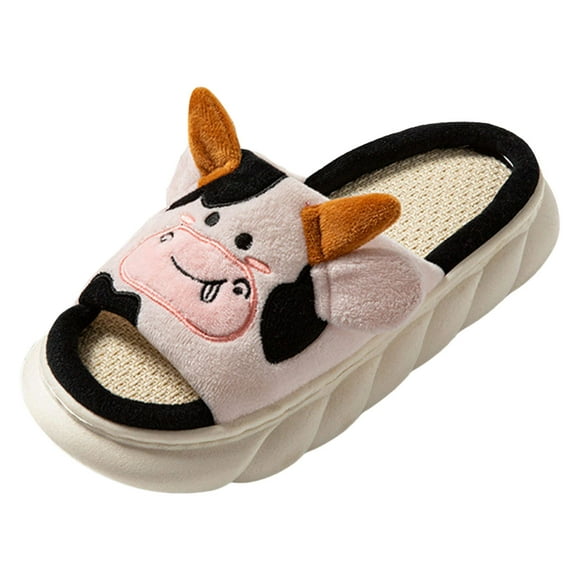 OJinShaWanO Slippers for Women with Back Four Seasons Cute Linen Slippers Home Non Thick Soled Spring and Autumn Cotton Linen Sandals
