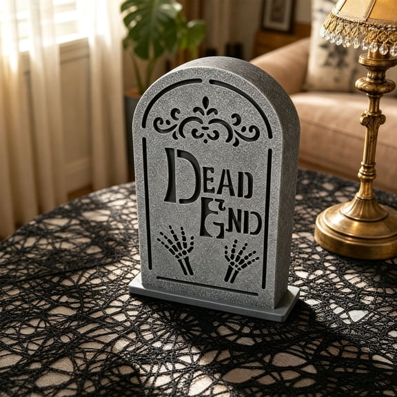 Lit Halloween Tombstone Outdoor Scene Decoration, Spooky Resin Graveyard Yard Decor, Gothic Skeleton Hands Tabletop Ornament, Holiday Party Centerpiece