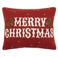 thumbnail image 1 of Peking Handicraft Vintage Merry Christmas Crewstitch Pillow, Red, 1 of 1