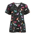 thumbnail image 2 of Hauts d'Été pour Femmes 2023 Femmes Manches Courtes Col en V Hauts Uniforme de Travail Blouse à Imprimé Dessin Animé, 2 of 3