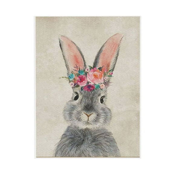 WFSposter Retro Bunny Rabbit Canvas Wall Art Country Animal Painting Cute Rabbit with Garland Wall Décor Home Artwork for Nursery Decor Bathroom Bedroom Kitchen Kid's Room Decoration 12x16in Framed