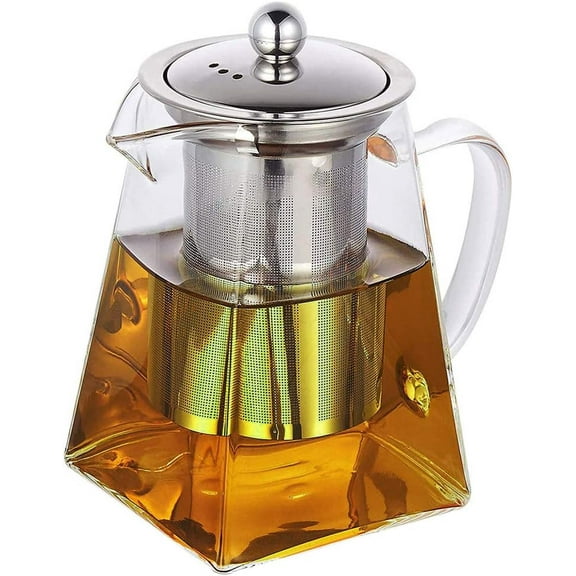 Stovetop Teapot, Borosilicate Glass Teapot with Removable Stainless Steel Infuser for Loose Leaf Tea, 350ml, Heat Resistant Glass Tea Kettle for Gas & Electric Stove