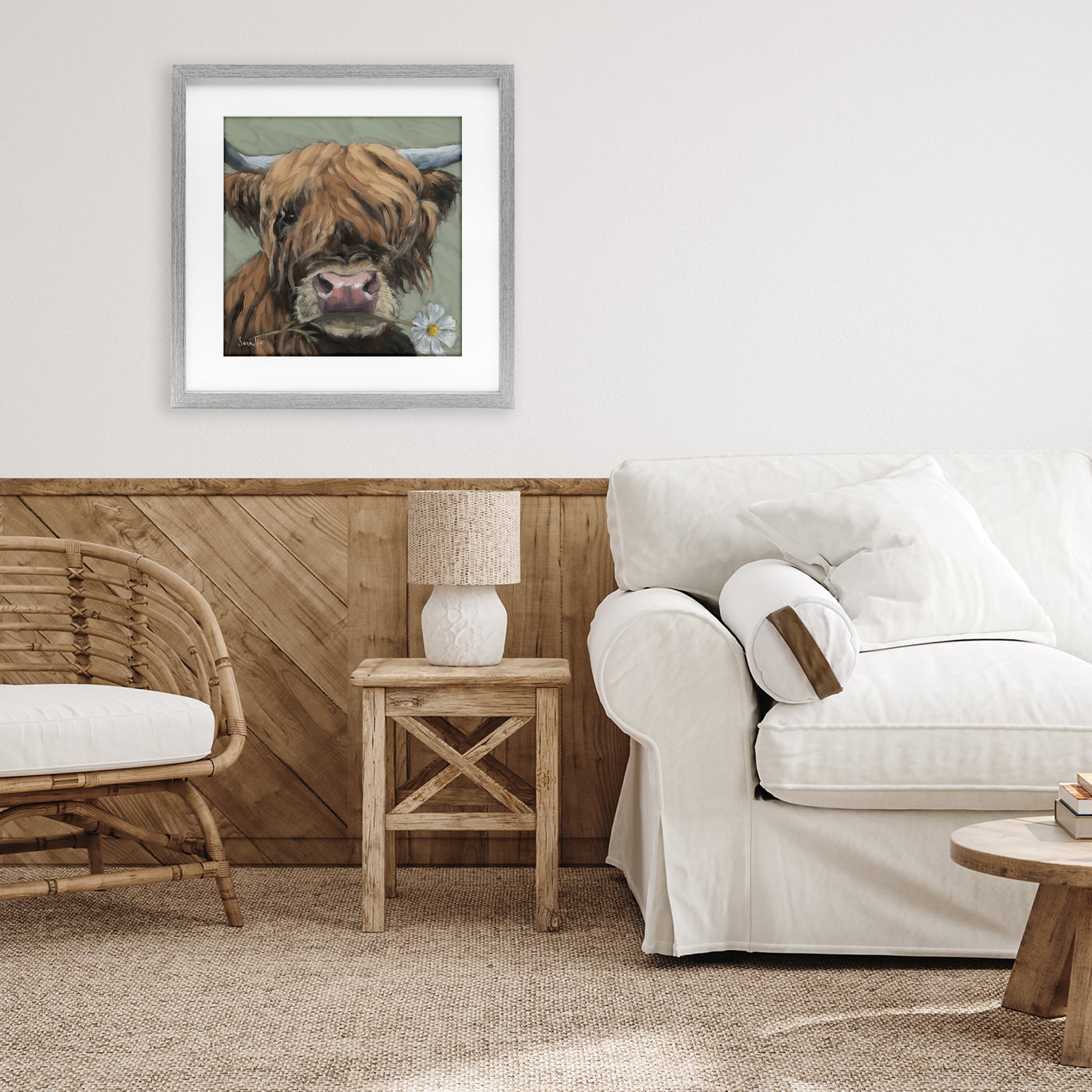 Stupell Industries Blossom Babe Cattle Gray Framed Print Under Glass, design by Sara G. Designs
