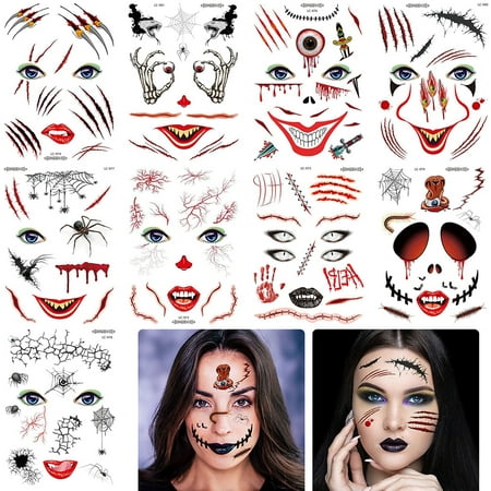 9 Sheets Halloween Tattoo Sticker Water Transfer Temporary Tattoo Face ...