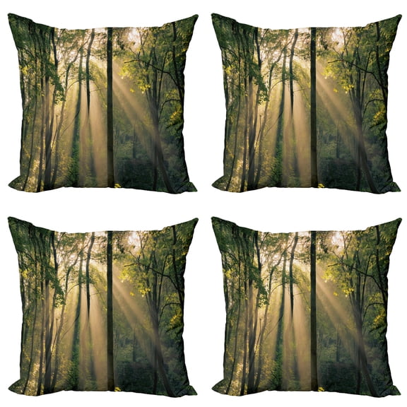 Ambesonne Nature Throw Pillow Cover 4 Pack, Summertime Countryside, 16", Green Beige Black