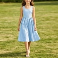 thumbnail image 5 of Jinhomg Girls Summer Striped Sundress 2026 Sleeveless Tank Dresses Flowy PLeated A Line Swing Sundress Casual Home Party Beach 5-15 Years Blue, 5 of 10