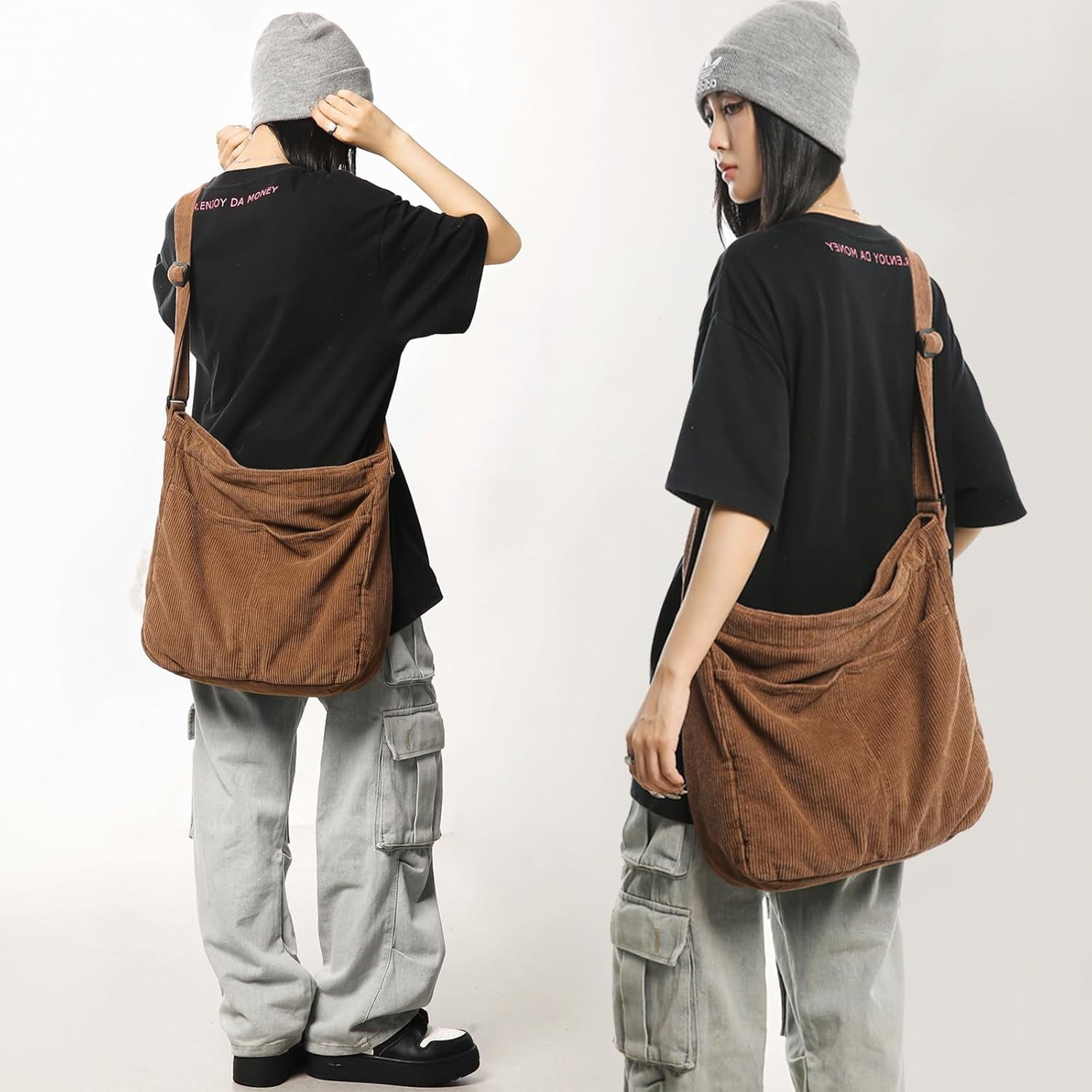 Lohol Canvas Tote Bag, Casual Hobo Crossbody Shoulder Bag for Women and Men, Large Purse for Travel and Work-Brown