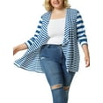 thumbnail image 6 of Unique Bargains Women's Plus Size Open Front Striped Mixed Cardigan, 6 of 7