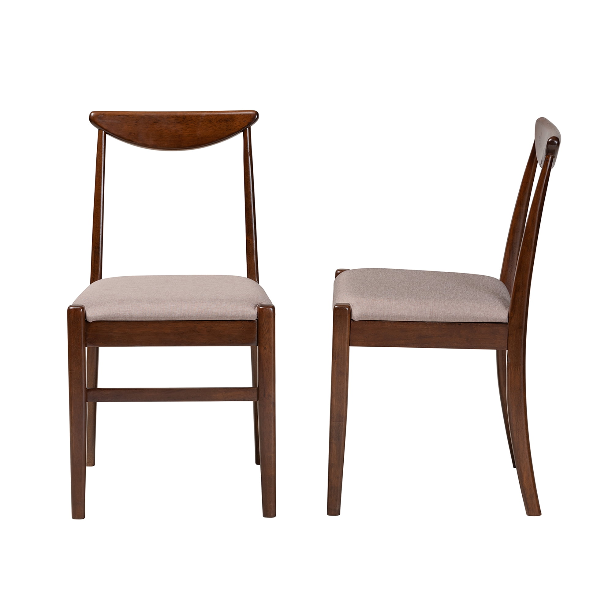 Baxton Studio Delphina Mid-Century Modern Warm Grey Fabric and Dark Brown Finished Wood 2-Piece Dining Chair Set