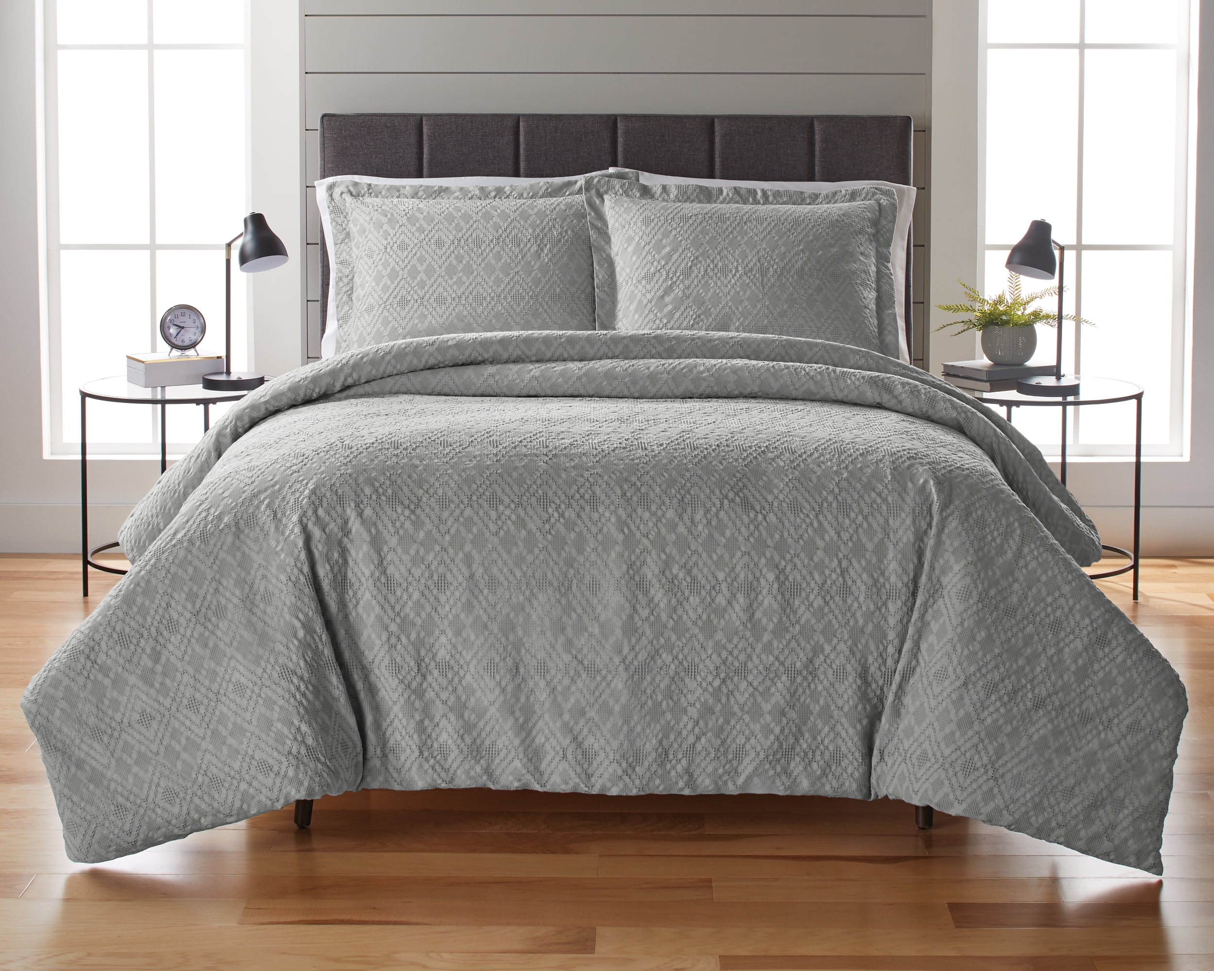 Better Homes and Gardens Waffle Grey 3Piece Comforter Set, Queen, Gray