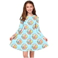 thumbnail image 2 of Girls Easter Dress Long Sleeve Floral Print Light Blue Kids Big Kid Casual Spring Church Dress with Pockets Polyester Spandex,Size 4-5 T, 2 of 7