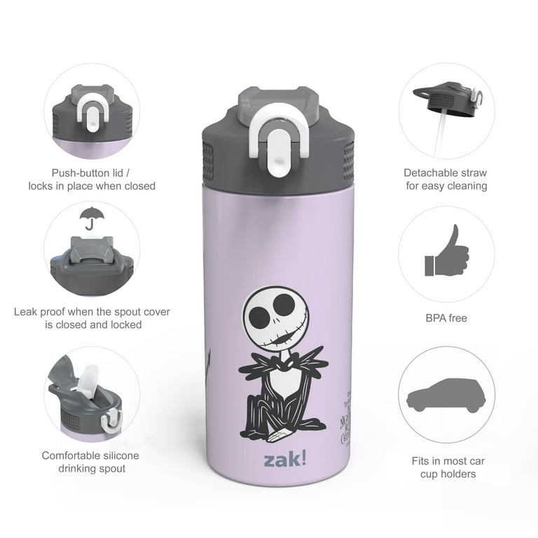 Zak Designs Disney Nightmare Before Christmas 14 oz Double Wall Vacuum  Insulated Thermal Kids Water Bottle, 18/8 Stainless Steel, Flip-Up Straw  Spout, Locking Cover, Durable Cup for Sports or Travel 