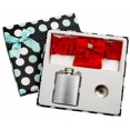 thumbnail image 1 of 3 Piece Flask Set - Red Garter Belt, 3 oz Flask and Funnel - Front Engravable for Personalized Gift - Stainless Steel, Screw-On Cap, Leakproof - Gift Box Included, 1 of 4