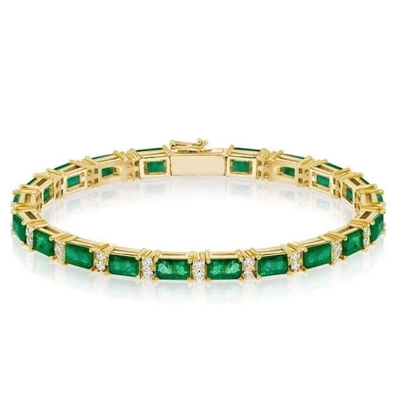 14 Ct Emerald Cut Lab-Created Emerald Tennis Bracelet 14K Yellow Gold Plated 7 In